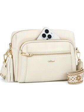 Womens Beige White Vegan Leather Purses Stylish Designer Pockets Crossbody Bags